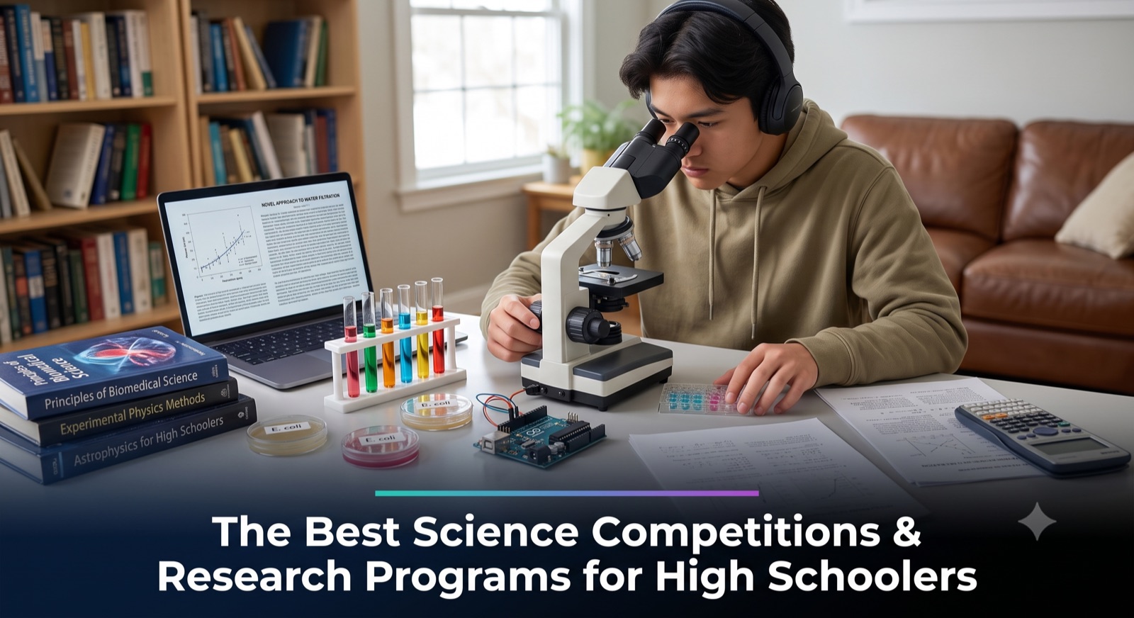 A high schooler conducting research in a science lab