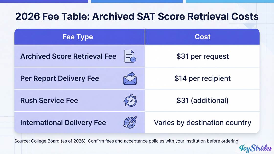 2026 Fee Table for Archived SAT Score Retrieval Costs